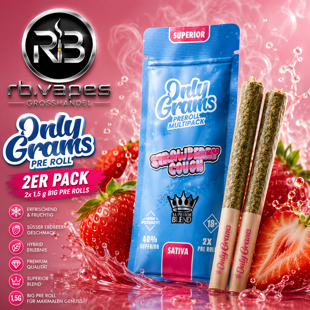 OnlyGrams®| 40% Superior Pre-Rolls (2 Stk.) | 3g | 6 Sorten | ab 8,99€