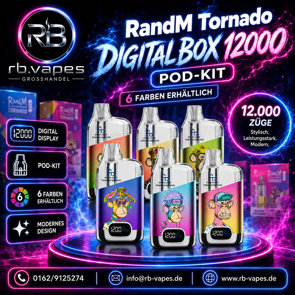 RandM Tornado Digital Box 12000 | Pod-Kit | 10 Stück