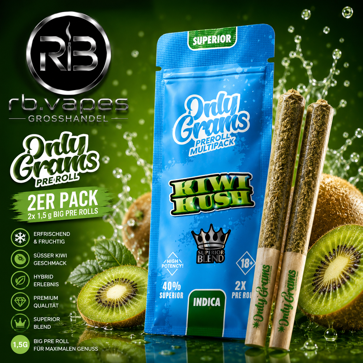 OnlyGrams®| 40% Superior Pre-Rolls (2 Stk.) | 3g | 6 Sorten | ab 8,99€