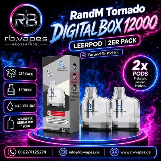 RandM Tornado Digital Box 12000 | Pod-Kit | Leerpod | 2er Pack | 10 Stück