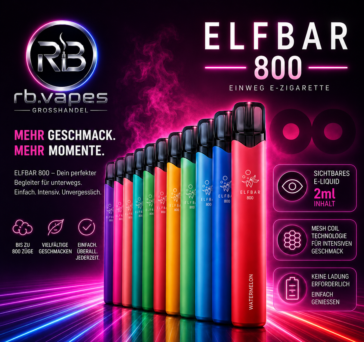 Elfbar 800 Einweg | 2% Nikotin | 10 Stück (3,80 € / Stück)