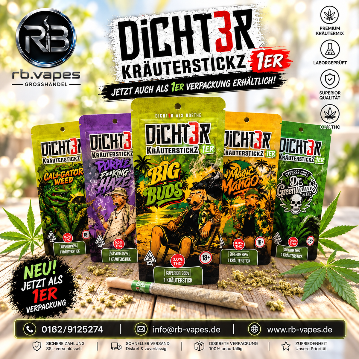 Dicht3r KräuterstickZ | 1 Premium Kräuterstick 1,2g