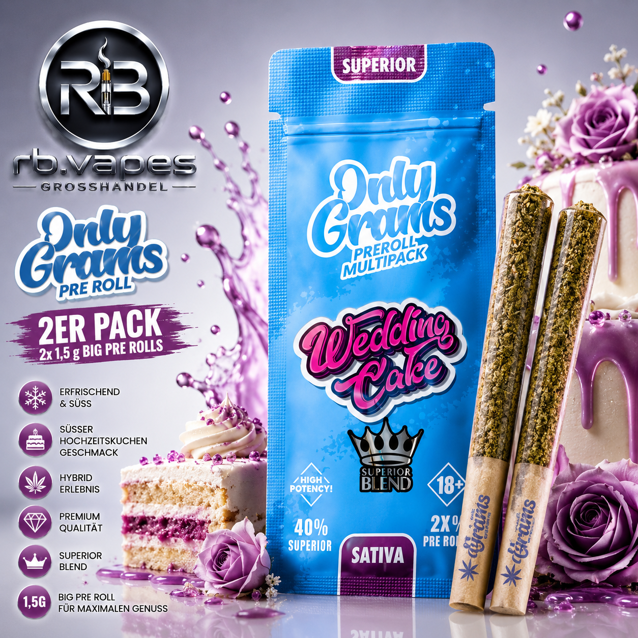 OnlyGrams®| 40% Superior Pre-Rolls (2 Stk.) | 3g | 6 Sorten | ab 8,99€